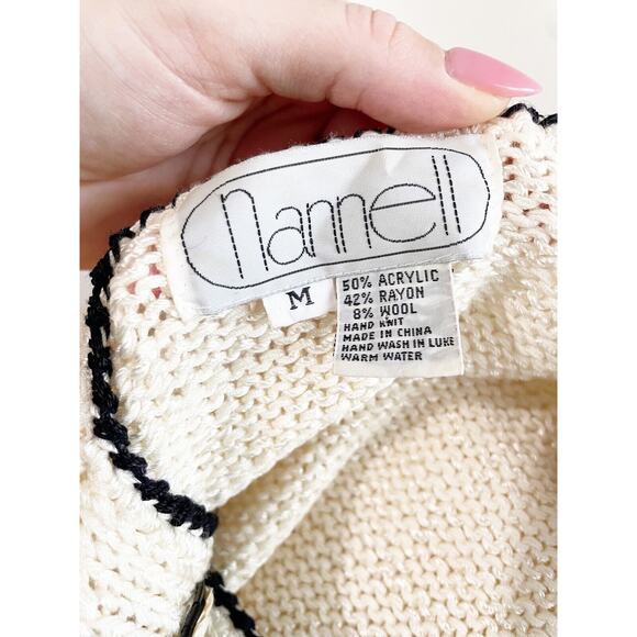 Nannell Vintage Cream Black Sequin Bejeweled Shoulders 1980s Medium - Picture 7 of 8